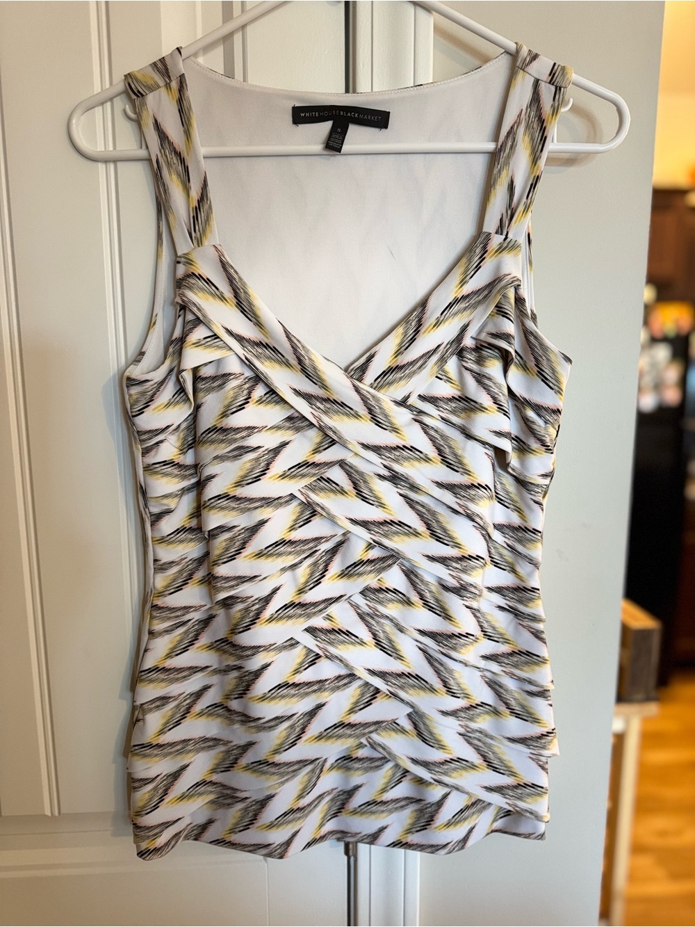 White House Black Market V-Neck Layered Tank Top - White, Yellow, Black